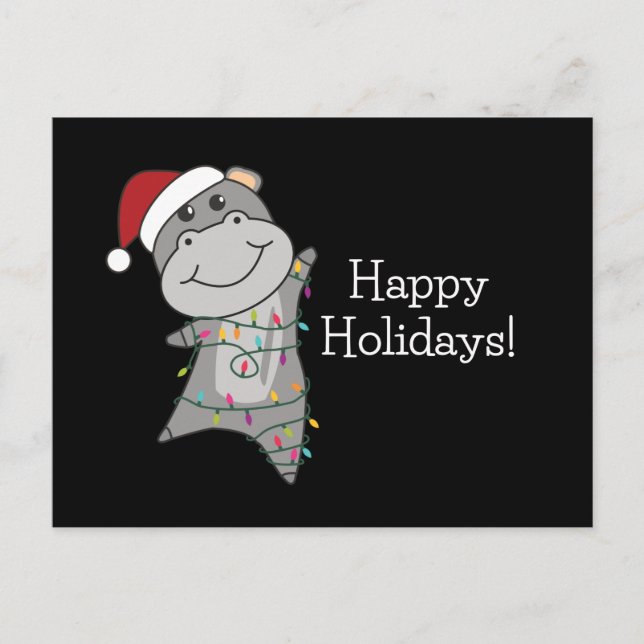 Hippo Merry Christmas Winter Animals Hippos Postca Postcard (Front)