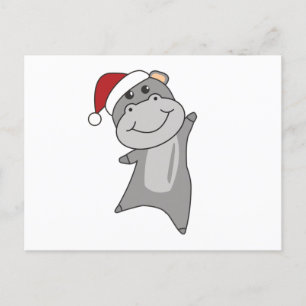 Hippo Merry Christmas Winter Animals Hippos Postcard