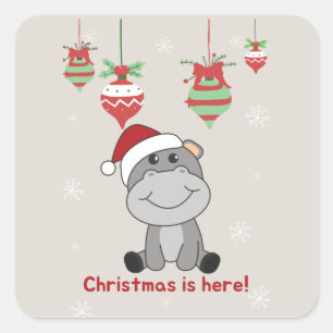 Hippo Merry Christmas Winter Animals Hippos Square Sticker