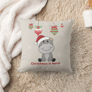 Hippo Merry Christmas Winter Animals Hippos Throw  Cushion