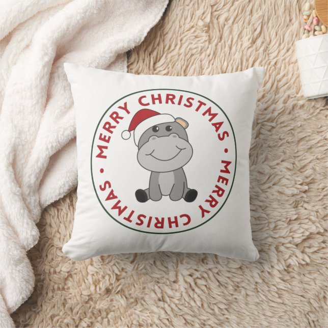Hippo Merry Christmas Winter Animals Hippos Throw  Cushion (Blanket)