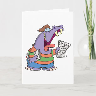 Hippo Newspaper Boy Greeting Cards