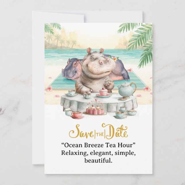  Hippo Ocean Breeze Tea Hour Invitation  (Front)