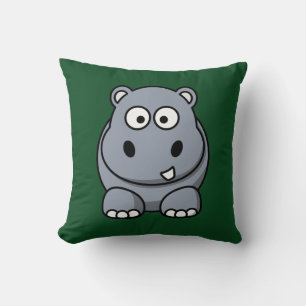 Hippo on a Dark Green Background Cushion