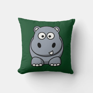 Hippo on a Dark Green Background Cushion