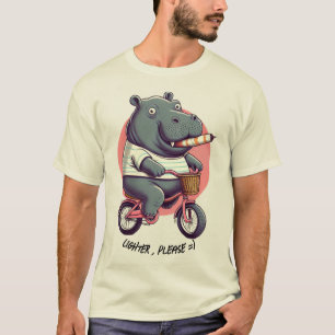 Hippo on Bicycle "Lighter ,please" Classic T-shirt
