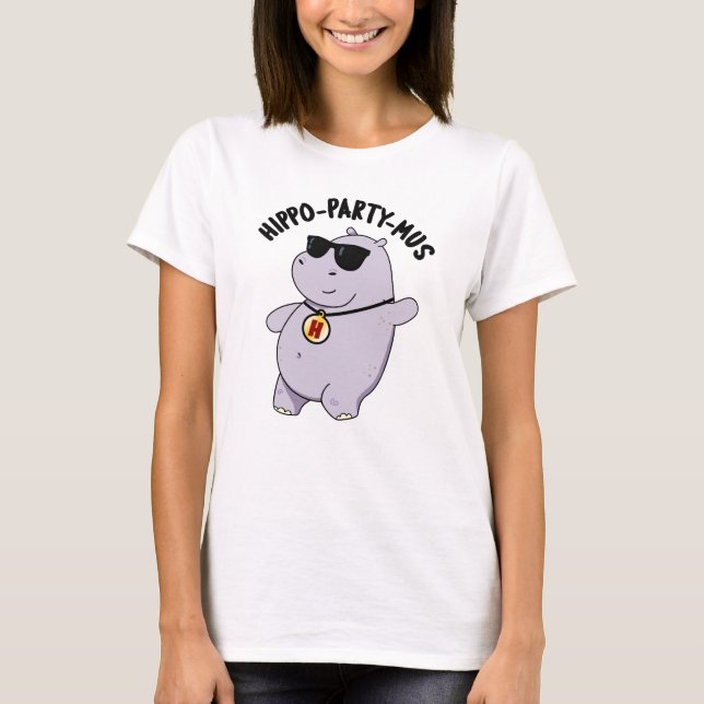 Hippo-party-mus Funny Animal Hippo Pun  T-Shirt (Front)