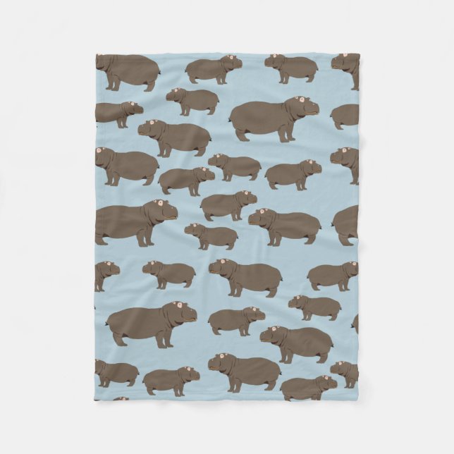 Hippo Pattern  Fleece Blanket (Front)