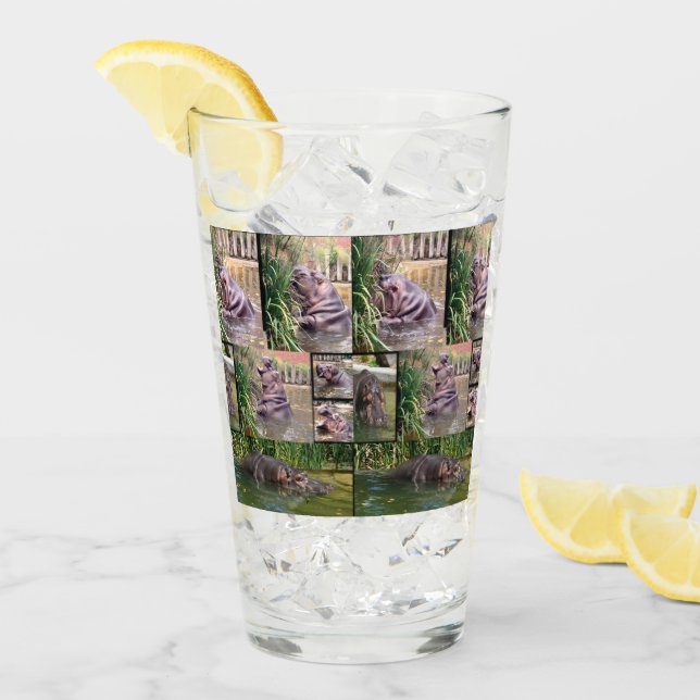 Hippo Photo Collage, Drink Glass (Front Ice)