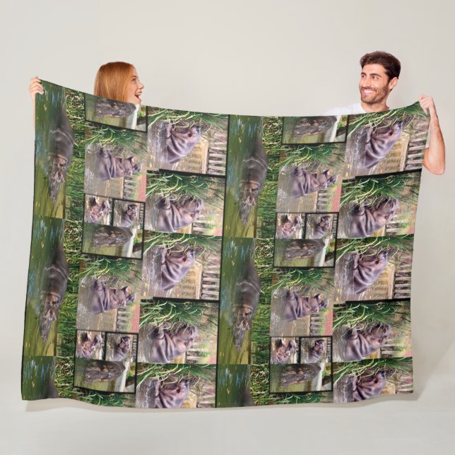 Hippo Photo Collage, Fleece Blanket (In Situ)