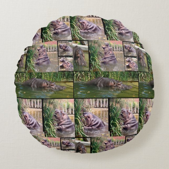 Hippo Photo Collarge, Round Cushion (Front)