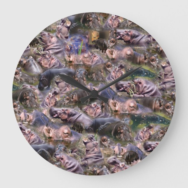 Hippo Photos Collarge, Large Clock (Front)
