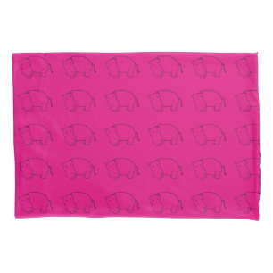 hippo pink and blue pillow case