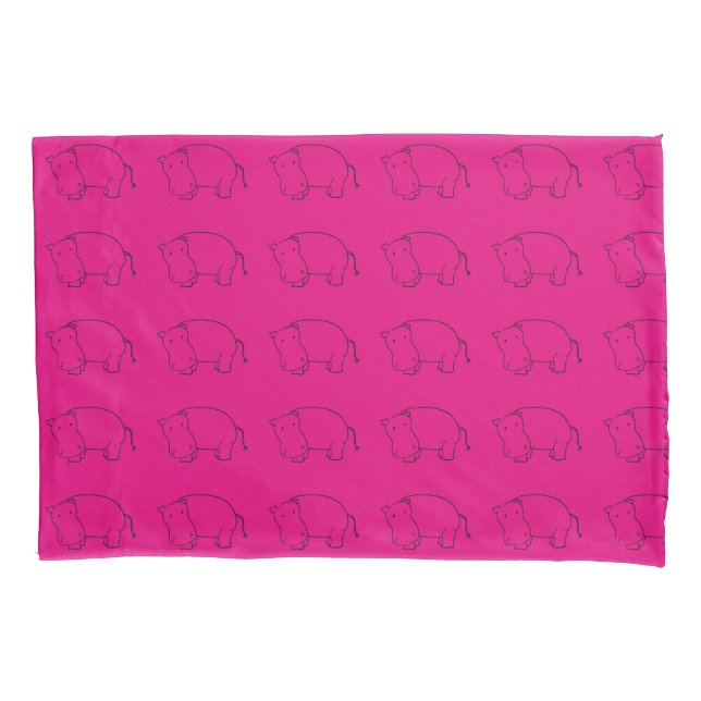 hippo pink and blue pillow case (Front)