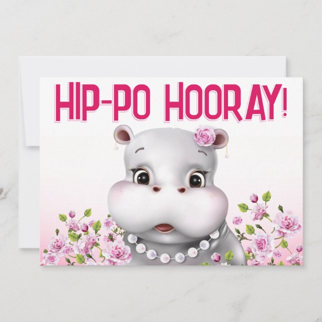 Hippo Pink Floral Girl Birthday Card (Front)