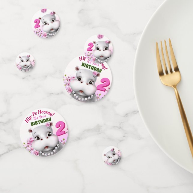 Hippo Pink Floral Girl Birthday Confetti (Group)