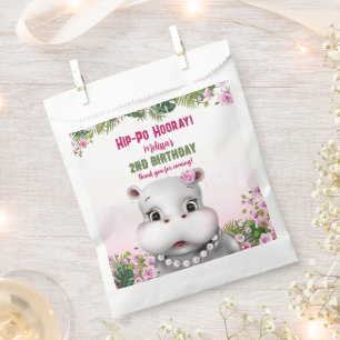Hippo Pink Floral Girl Birthday Favour Bag