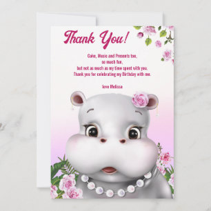 Hippo Pink Floral Thank You Card
