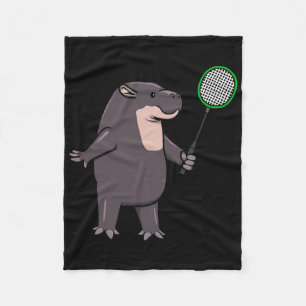 Hippo Playing Badminton Hob Fleece Blanket
