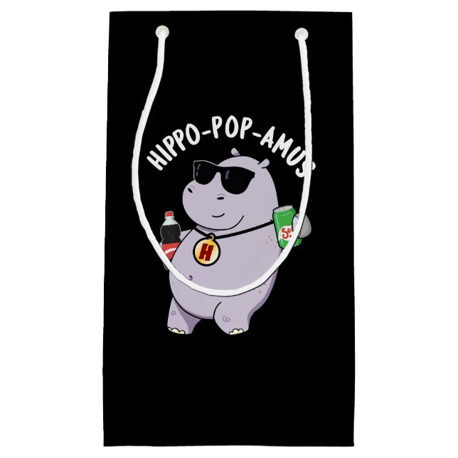 Hippo-pop-amus Funny Hippo Soda Pop Pun Dark BG Small Gift Bag (Front)