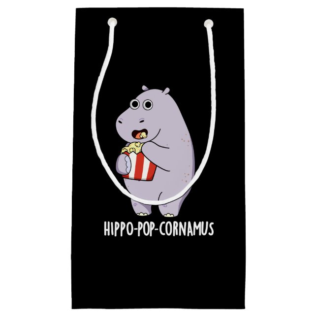 Hippo-pop-cornamus Funny Hippo Pun Dark BG Small Gift Bag (Front)