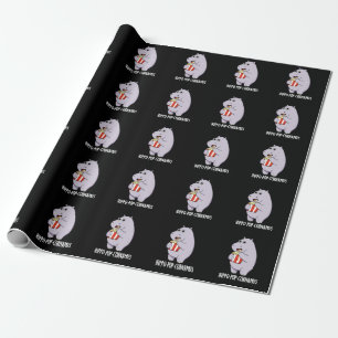 Hippo-pop-cornamus Funny Hippo Pun Dark BG Wrapping Paper