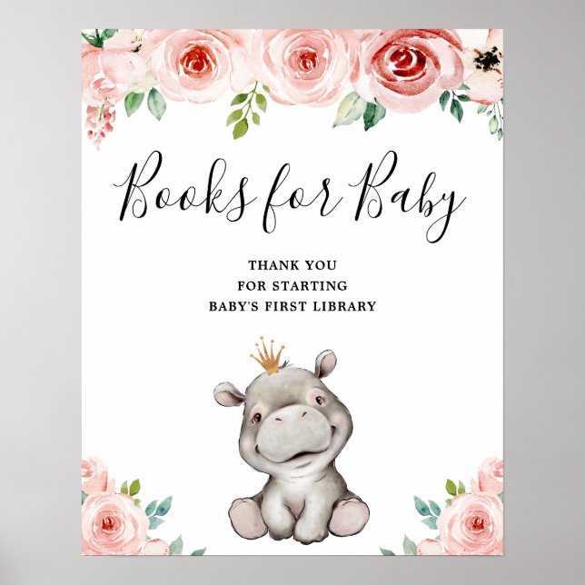 Hippo Princess Baby Shower Books for Baby Poster (Front)