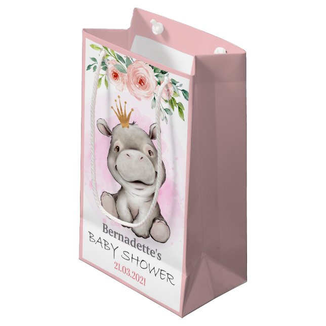 Hippo Princess Wild Safari Baby Shower Small Gift Bag (Front Angled)