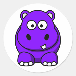 Hippo Purple Classic Round Sticker