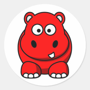 Hippo Red Classic Round Sticker