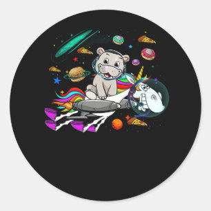 Hippo Riding Unicorn Food Pizza Space Party Planet Classic Round Sticker