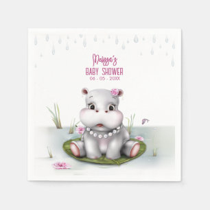 Hippo River Adventure Girl Baby Shower Napkin