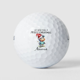 Hippo Santa Hat We wish you a Merry Christmas Golf Balls