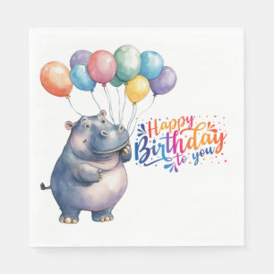 Hippo says Happy Birthday to you Napkin