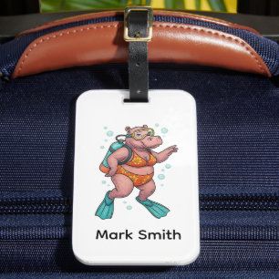 Hippo Scuba diver underwater Luggage Tag