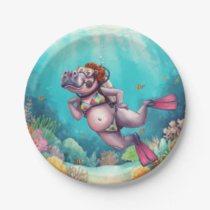 Hippo Scuba diver underwater Paper Plate