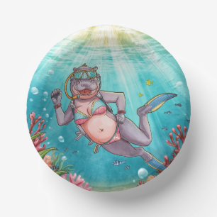 Hippo Scuba diver underwater Paper Plate