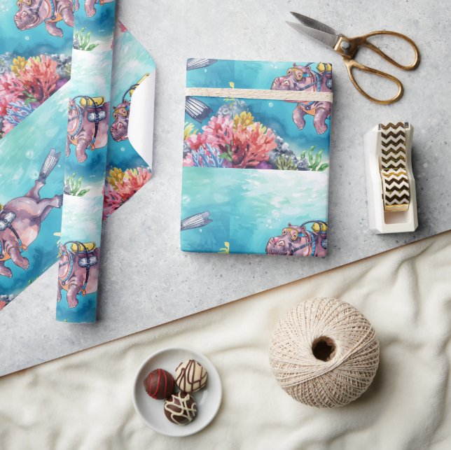 Hippo Scuba diver underwater  Wrapping Paper (Crafts)