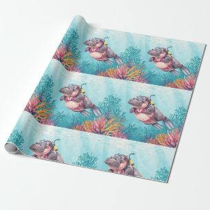 Hippo Scuba diver underwater  Wrapping Paper