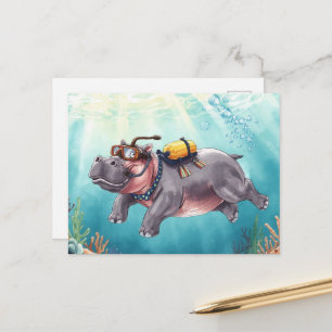 Hippo scuba diving underwater  postcard