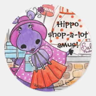 Hippo Shopping-Hippo shop-a-lot amus! Classic Round Sticker