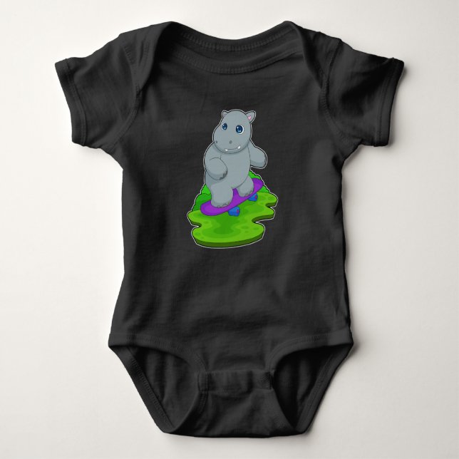 Hippo Skater Skateboard Baby Bodysuit (Front)