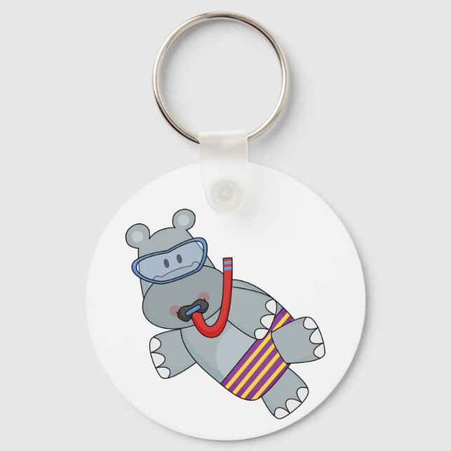 Hippo Snorkeler T-shirts and Gifts Key Ring (Front)