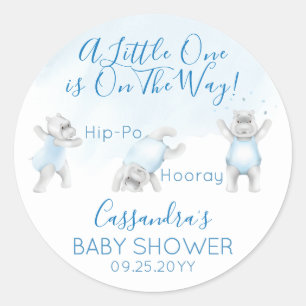 Hippo Somersault Baby Boy Shower Classic Round Sticker