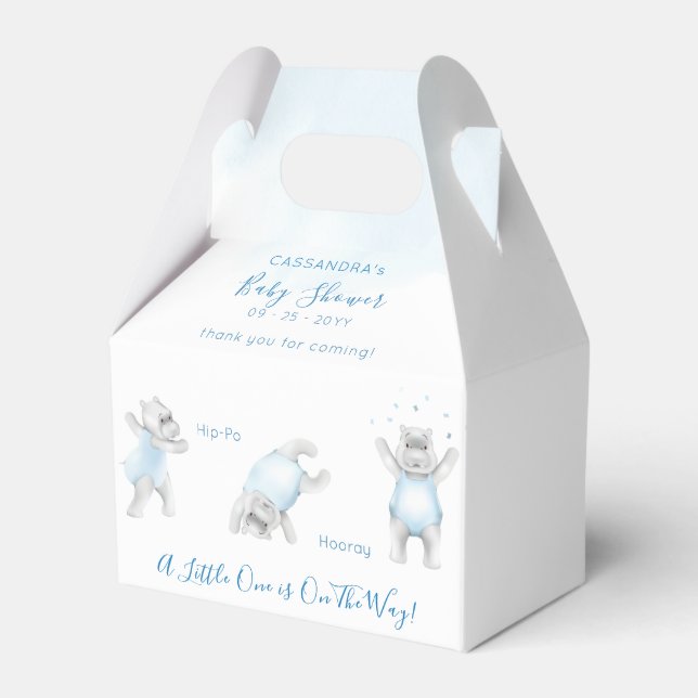 Hippo Somersault Baby Boy Shower Favour Box (Front Side)
