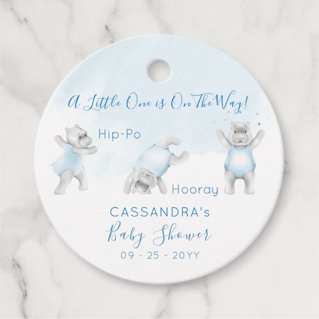 Hippo Somersault Baby Shower Favour Tags (Front)