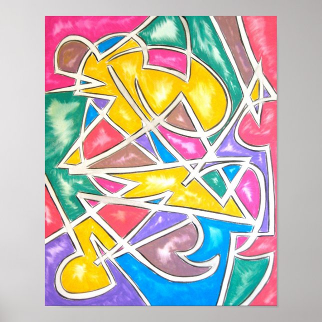 Hippo Star-Abstract Geometric Art Hand Painted Poster (Front)