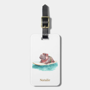 Hippo Surfer on Surf Board Luggage Tag