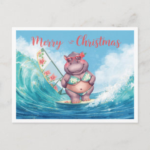 Hippo Surfer on Surf Board on Christmas Holiday  Postcard