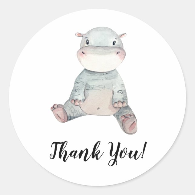 Hippo Thank You Classic Round Sticker (Front)